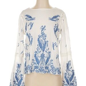 Philosophy White Blouse with Blue Embroidery